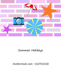 beach umbrella camera starfish summer holiday vector background