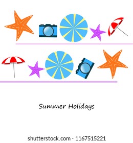 beach umbrella camera starfish summer holiday vector background
