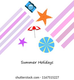 beach umbrella camera starfish summer holiday vector background beach umbrella camera starfish summer holiday vector background