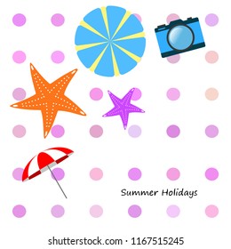 beach umbrella camera starfish summer holiday vector background