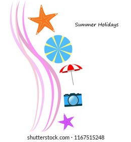beach umbrella camera starfish summer holiday vector background