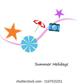 beach umbrella camera starfish summer holiday vector background
