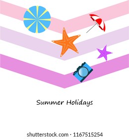 beach umbrella camera starfish summer holiday vector background