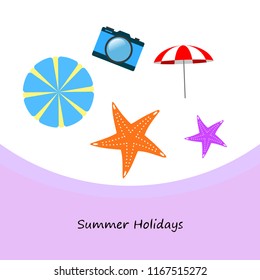 beach umbrella camera starfish summer holiday vector background
