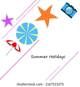 beach umbrella camera starfish summer holiday vector background