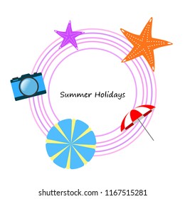 beach umbrella camera starfish summer holiday vector background