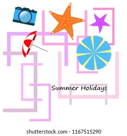 beach umbrella camera starfish summer holiday vector background