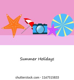 beach umbrella camera starfish summer holiday vector background