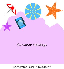 beach umbrella camera starfish summer holiday vector background