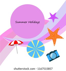 beach umbrella camera starfish summer holiday vector background