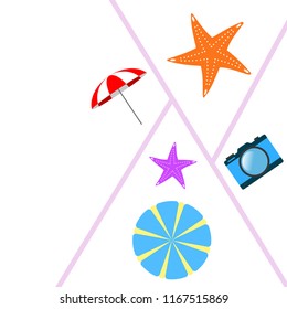beach umbrella camera starfish summer holiday vector background
