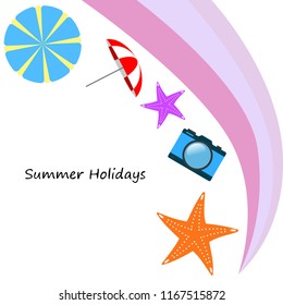 beach umbrella camera starfish summer holiday vector background