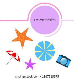 beach umbrella camera starfish summer holiday vector background