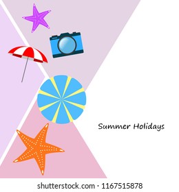 beach umbrella camera starfish summer holiday vector background