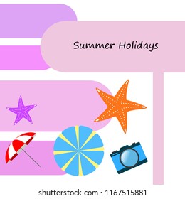 beach umbrella camera starfish summer holiday vector background