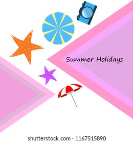 beach umbrella camera starfish summer holiday vector background