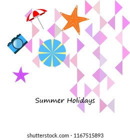 beach umbrella camera starfish summer holiday vector background
