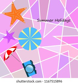 beach umbrella camera starfish summer holiday vector background