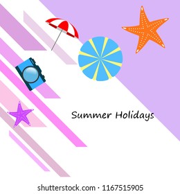 beach umbrella camera starfish summer holiday vector background