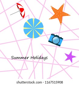 beach umbrella camera starfish summer holiday vector background