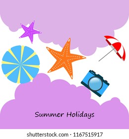beach umbrella camera starfish summer holiday vector background