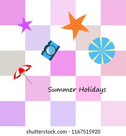 beach umbrella camera starfish summer holiday vector background