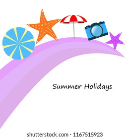 beach umbrella camera starfish summer holiday vector background