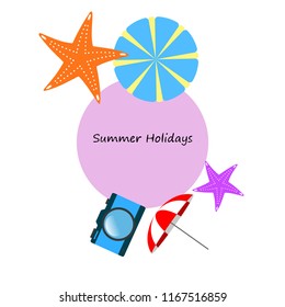 beach umbrella camera starfish summer holiday vector background