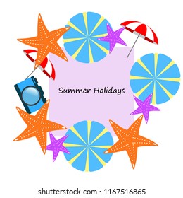 beach umbrella camera starfish summer holiday vector background