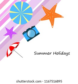 beach umbrella camera starfish summer holiday vector background