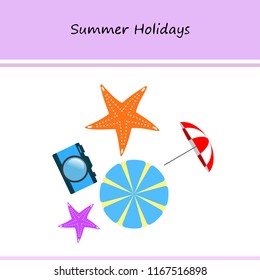 beach umbrella camera starfish summer holiday vector background