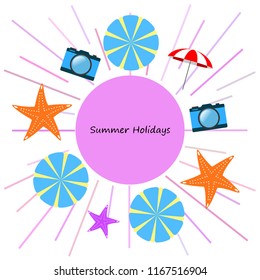 beach umbrella camera starfish summer holiday vector background