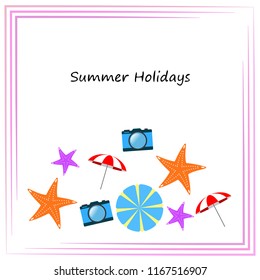 beach umbrella camera starfish summer holiday vector background