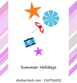 beach umbrella camera starfish summer holiday vector background