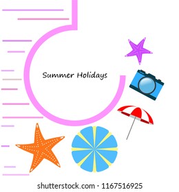 beach umbrella camera starfish summer holiday vector background