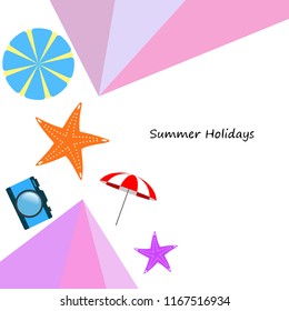 beach umbrella camera starfish summer holiday vector background