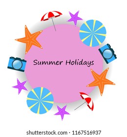 beach umbrella camera starfish summer holiday vector background