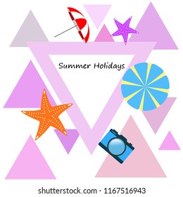 beach umbrella camera starfish summer holiday vector background