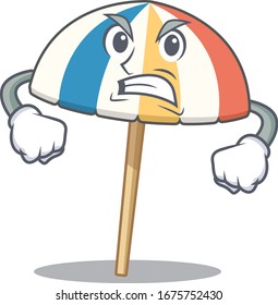 Beach umbrella cartoon character design with angry face