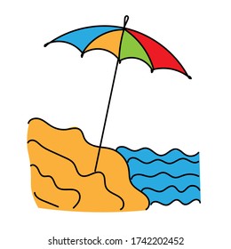 Beach umbrella, cartoon icon on a white isolated background.