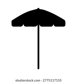 Beach umbrella casting a dark silhouette, offering sun protection for tropical holidays
