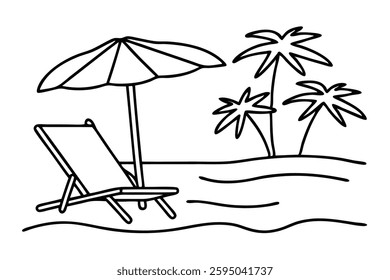 Beach umbrella and chair Concept of holiday summer and vacation in paradise island and sea 