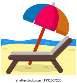 Beach Umbrella And Chair Flat Illustration Of Vector Graphic