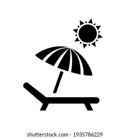 Beach umbrella and chair icon isolated, sunbed and umbrella, sea, icon for vacationers on ocean – vector