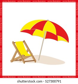 Beach umbrella and chair icon vector illustration eps10. Isolated badge for website or app - stock infographics