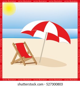 Beach umbrella and chair icon vector illustration eps10. Isolated badge for website or app - stock infographics