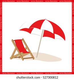 Beach umbrella and chair icon vector illustration eps10. Isolated badge for website or app - stock infographics