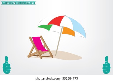 Beach umbrella and chair icon vector illustration eps10. Isolated badge for website or app - stock infographics.
