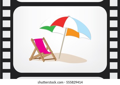 Beach umbrella and chair icon vector illustration eps10. Isolated badge for website or app - stock infographics