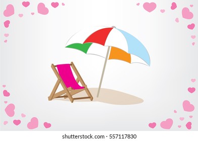Beach umbrella and chair icon vector illustration eps10. Isolated badge for website or app - stock infographics